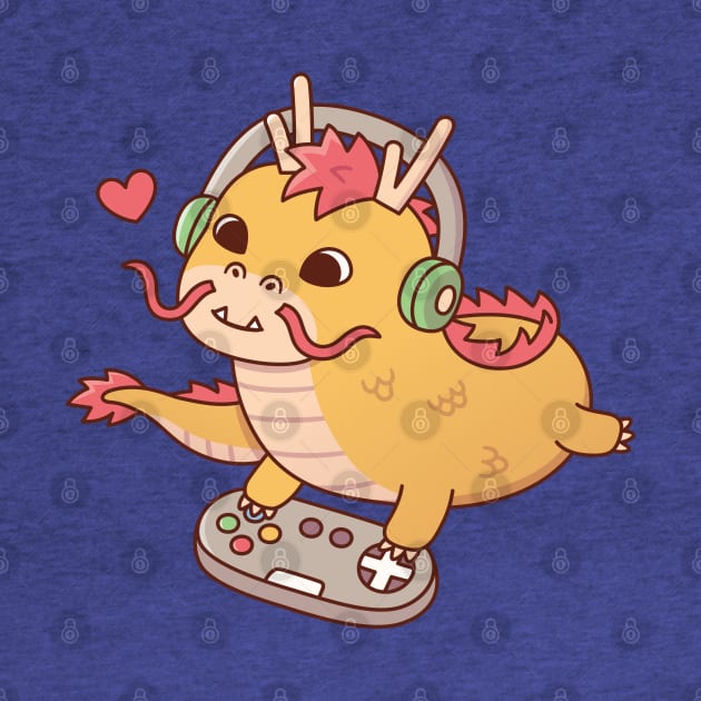 Cute Dragon Playing Video Games on Game Controller by rustydoodle